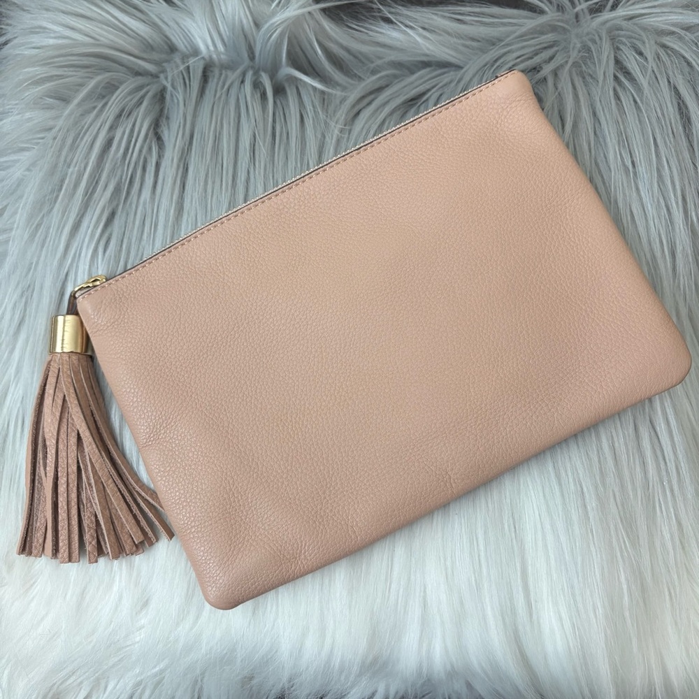 GILI Got it Love it Tan Beige Leather Tassel Clutch Bag